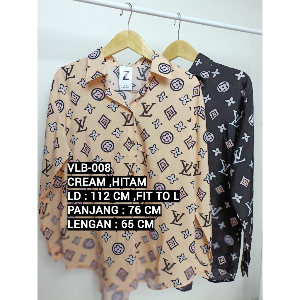 Kemeja Lengan Panjang LV - Cream - Hitam - VLB-008/Atasan Wanita