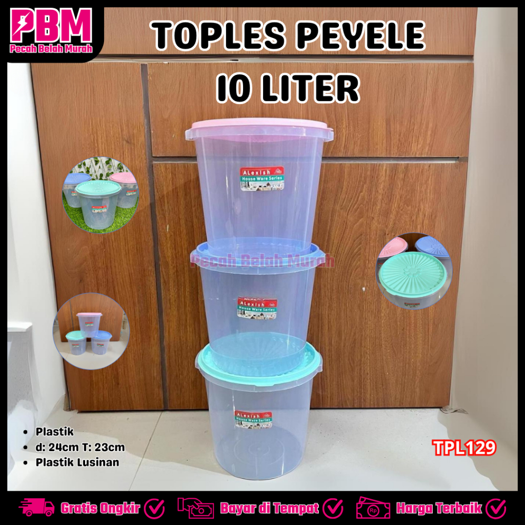 PBM Toples Peyele 10 Liter Alexish | Toples Plastik Bulat Kerupuk Serbaguna