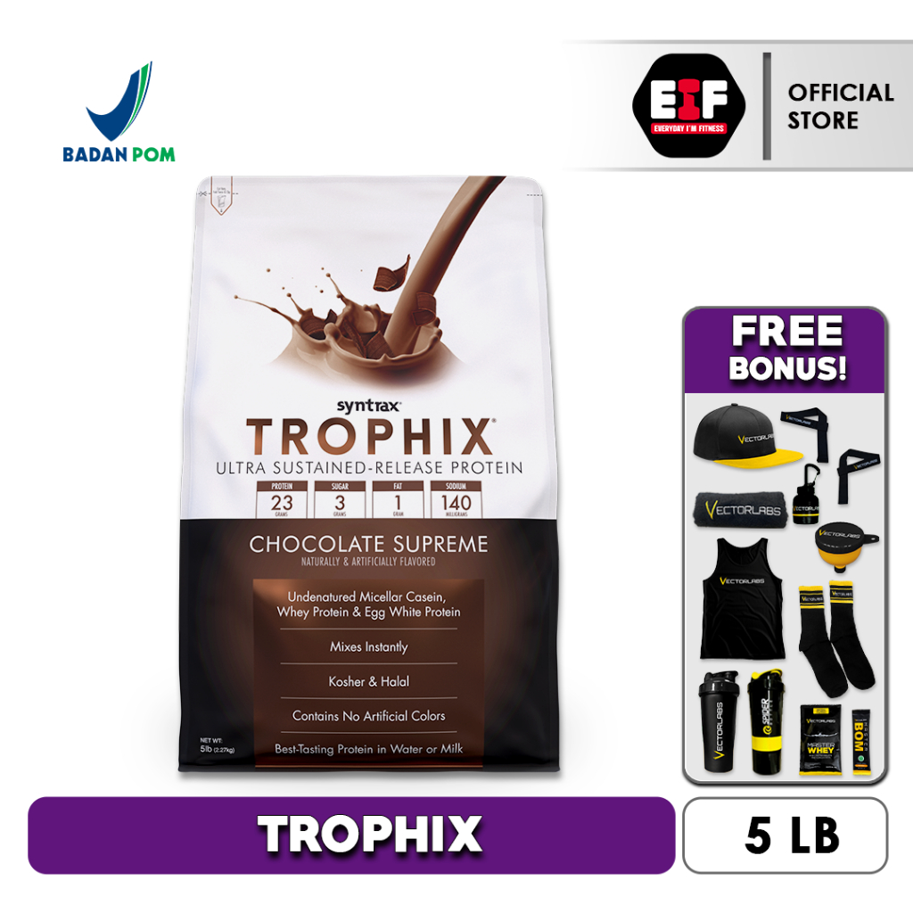 SYNTRAX TROPHIX 5 LB LBS CASEIN ULTRA SUSTAINED RELEASE WHEY PROTEIN SUSU SUPLEMEN COKLAT GYM FITNES