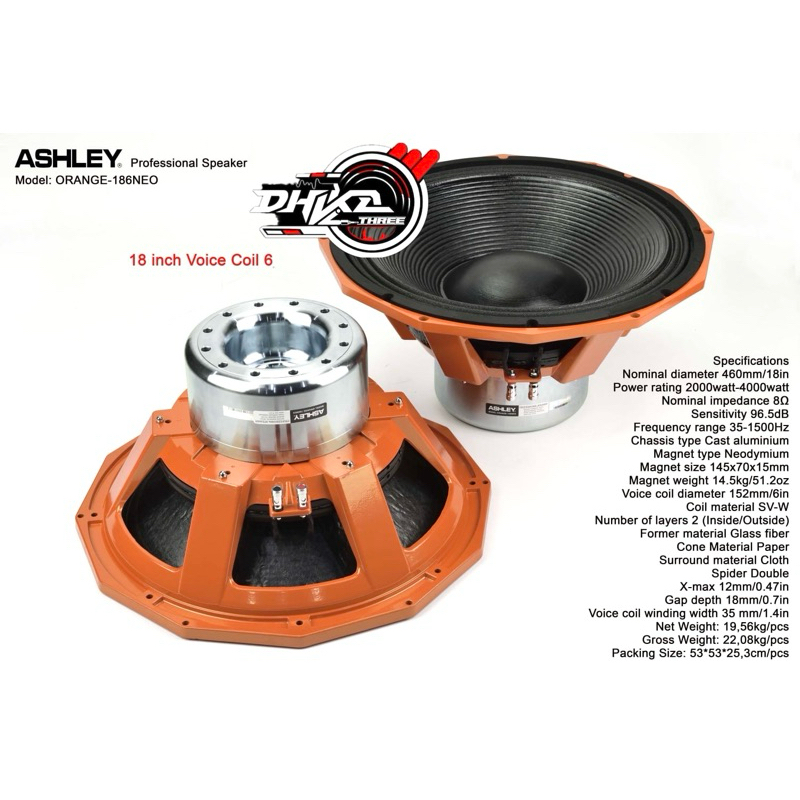 SPEAKER ASHLEY ORANGE 186 NEO ORIGINAL / SPEAKER ASHLEY 186NEO ORANGE ORIGINAL / SPEAKER ASHLEY 18” 