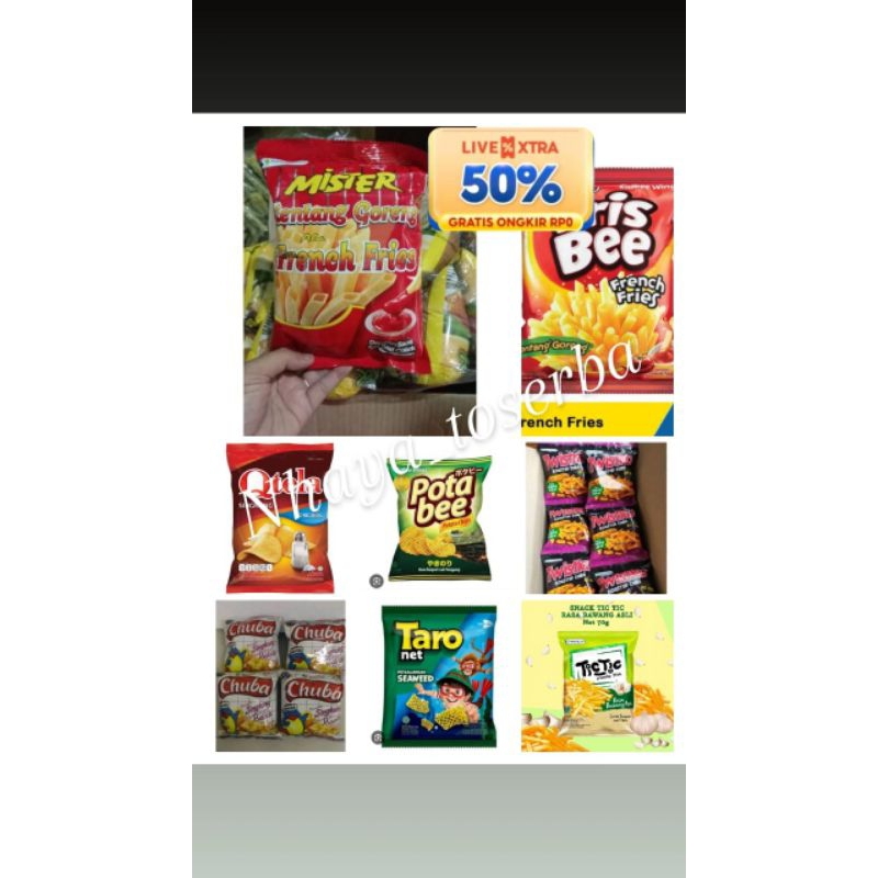 

ECER ISI 3PC - SNACK RENCENG KRISBE/FRENCFRIES/JAPOTA/POTABE/QTELA