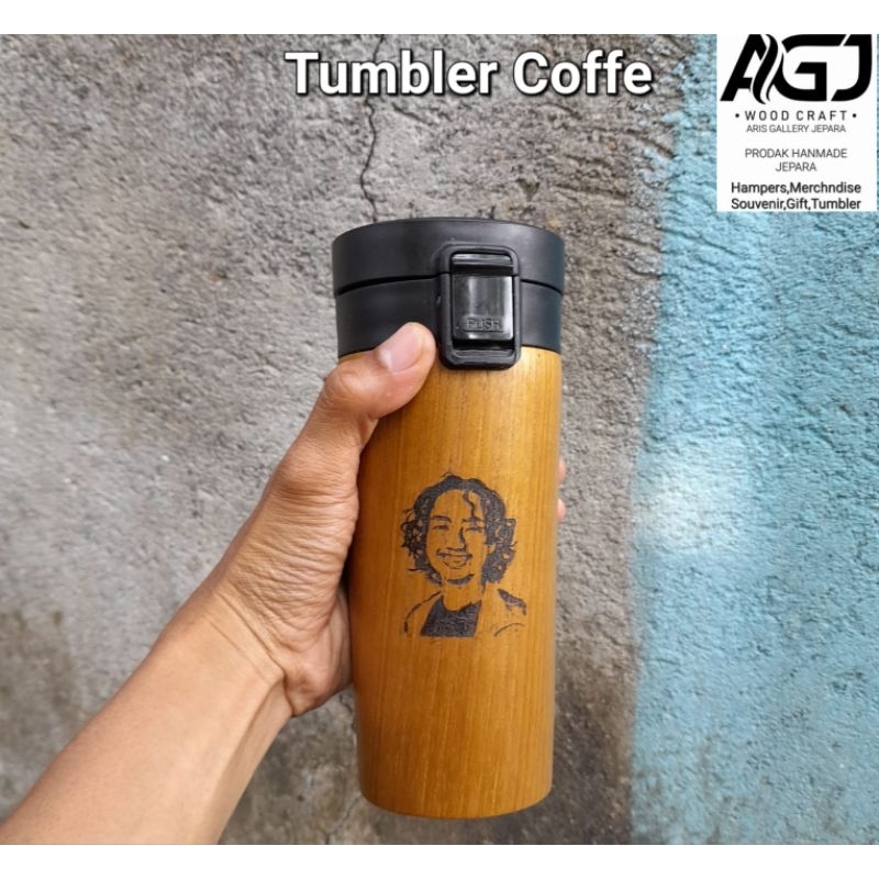 Tumbler cofee Tumbler kayu jati custom nama logo foto tumbler klik tumbler grafir