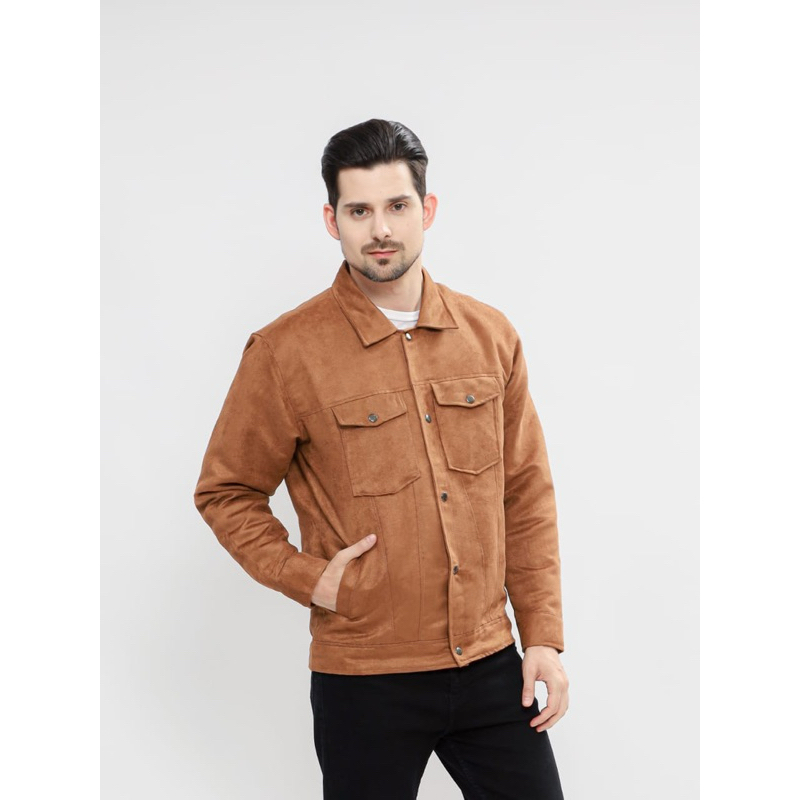 Trucker jaket semi parka suede pria