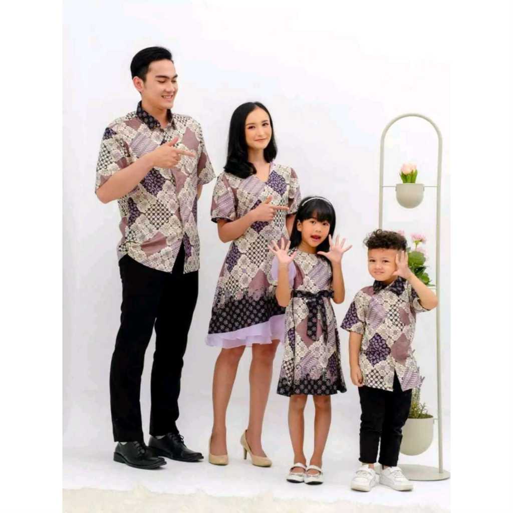 BAJU BATIK FAMILY SET UNGU BATIK  DEWASA PRIA WANITA SARIMBIT COUPLE KELUARGA  BAYI ANAK LAKI PEREMP