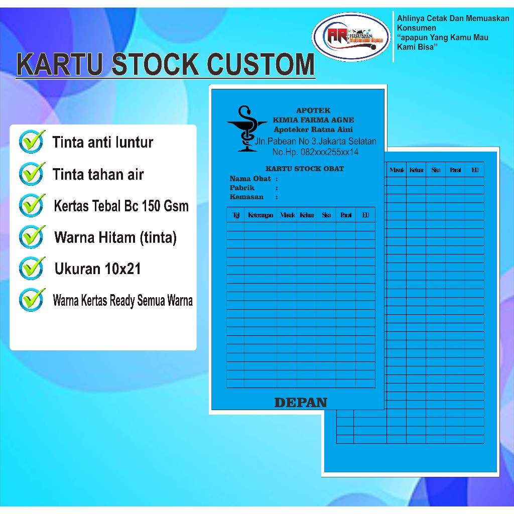 

Kartu stock obat custom | 1 pack isi 500 lembar