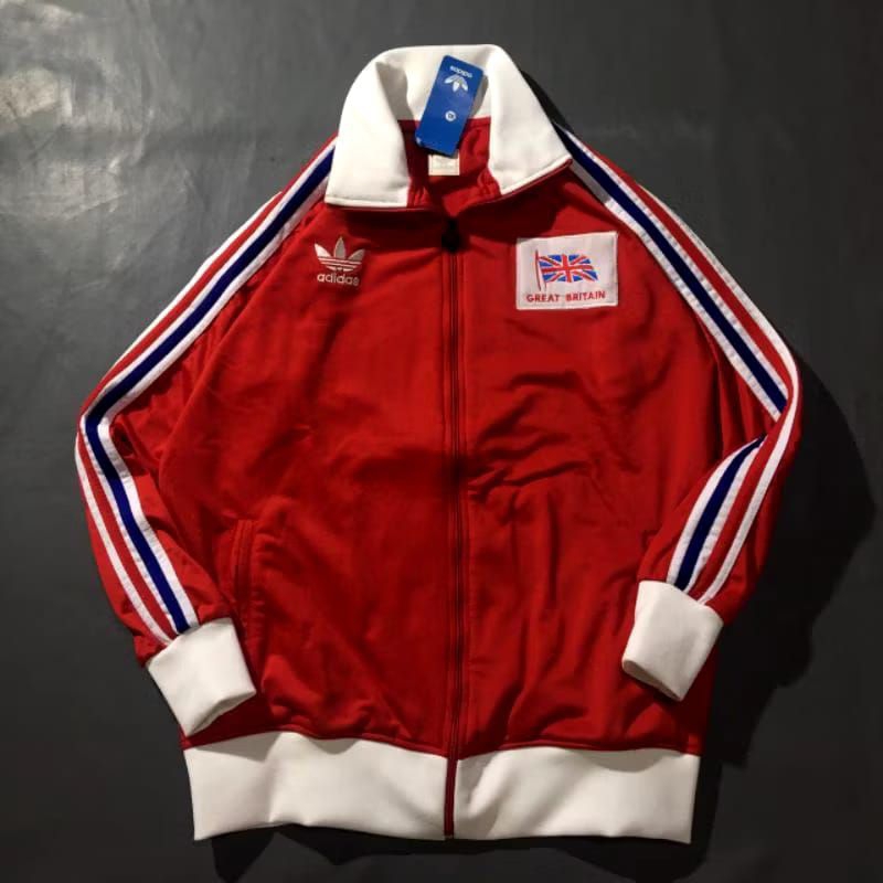 TRACKTOP ADIDAS GREAT BRITAIN RED BORDIR FULL TAG LABEL CASUAL HYPE