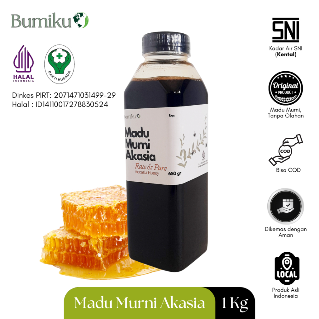 

Madu Asli Murni 1kg Bumiku Grade A Nektar Akasia Sumatra 100% Alami Pure Natural Raw Honey