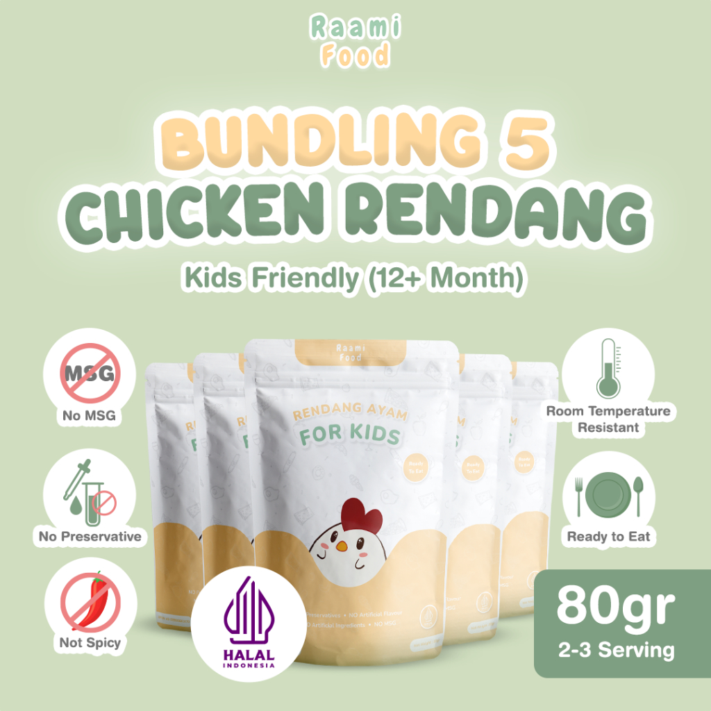 

Raami Food - Paket Berlima Rendang Ayam Suwir TIDAK PEDAS NO MSG