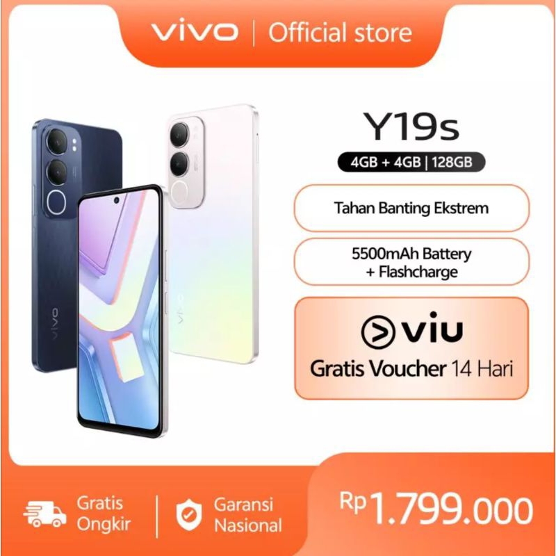 VIVO Y19s RAM 8GB(4gb+4gb)/64GB Rom, UniSoc T612 Processor, Kamera Utama 50MP, 5500mAh