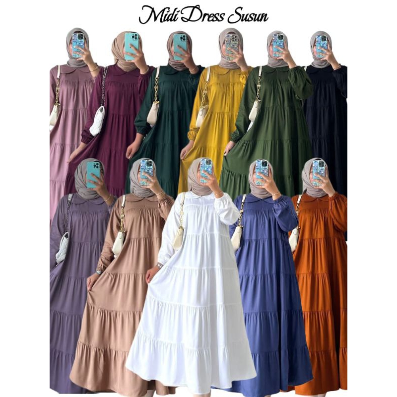 MIDI Dress Susun Rayon Twill // MIDI Dress Polos Susun Busui