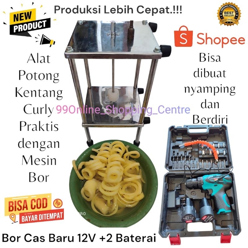 [Lengkap Dengan Mesin Bor+2 Baterai] Alat Potong Kentang Curly Praktis dengan Mesin Bor Baterai Cas 