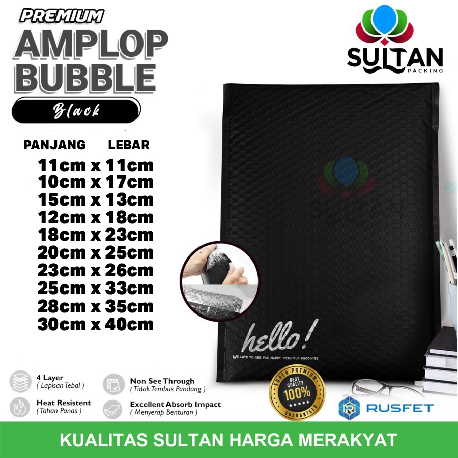 

AMPLOP BUBBLE MAILER WRAP ENVELOPE RUSFET BLACK PREMIUM SATUAN MURAH