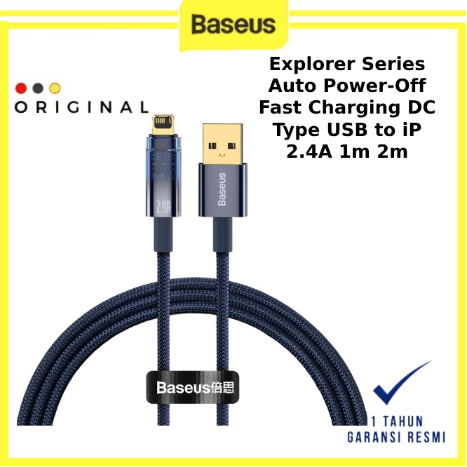 Baseus Explorer Series Auto Power Off Fast Charging Data Cable USB to IP 2.4A - BASEUS ORIGINAL ( CO