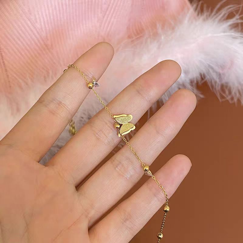 Korea wanita Titanium Gelang Berlian Tali Kupu-kupu Baja Tahan Karat Emas Gelang Kupu-kupu Berlapis 