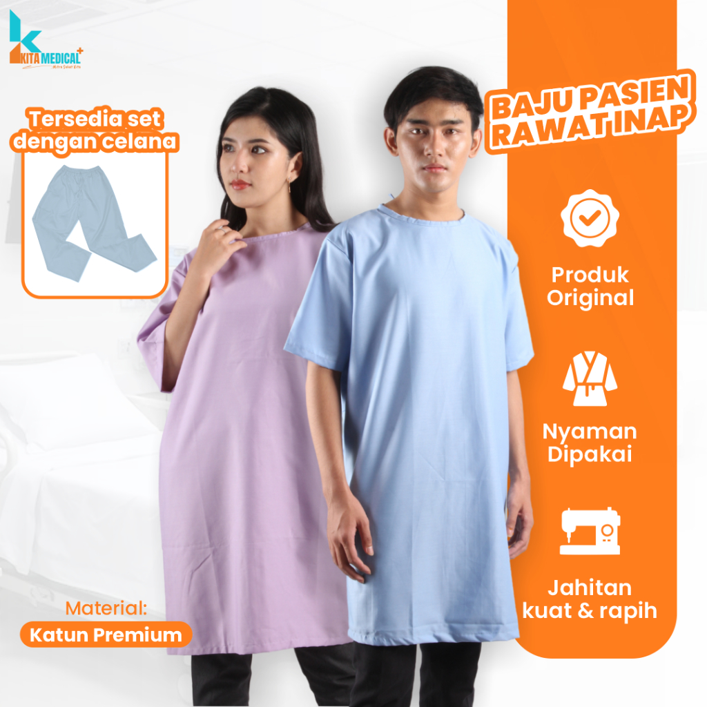 Baju Pasien Rumah Sakit Unisex Lengan Pendek Pria Wanita Seragam Rawat Inap Bahan Katun Premium mmm