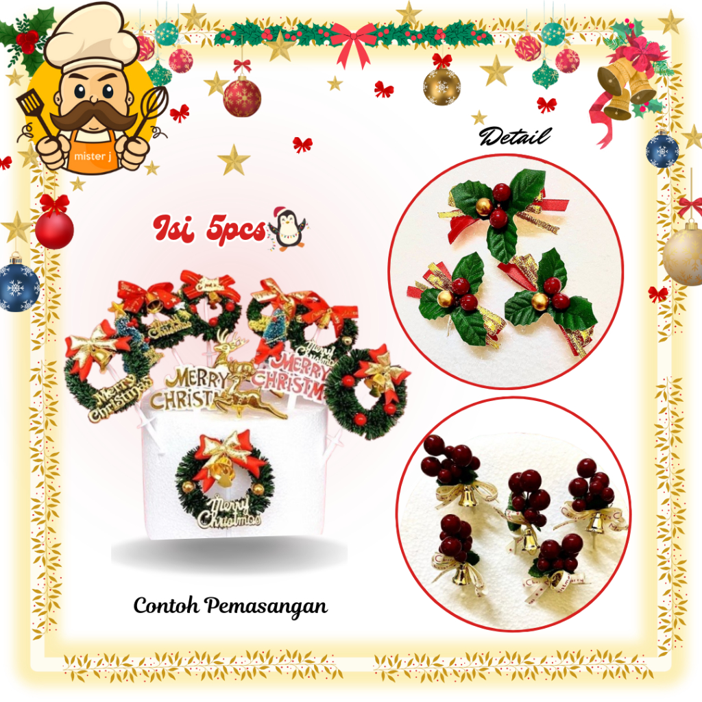 

Topper Kue Natal Mistletoe Hiasan Kue Natal Cake Ulang Tahun Perayaan Natal Christmas Hadiah Dekorasi Ornamen Cherry Pita