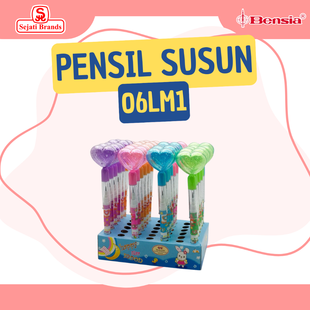 

BENSIA Pensil Susun 06LM1-2 Hati Gliter Transparan Bola kecil (isi 24pc)