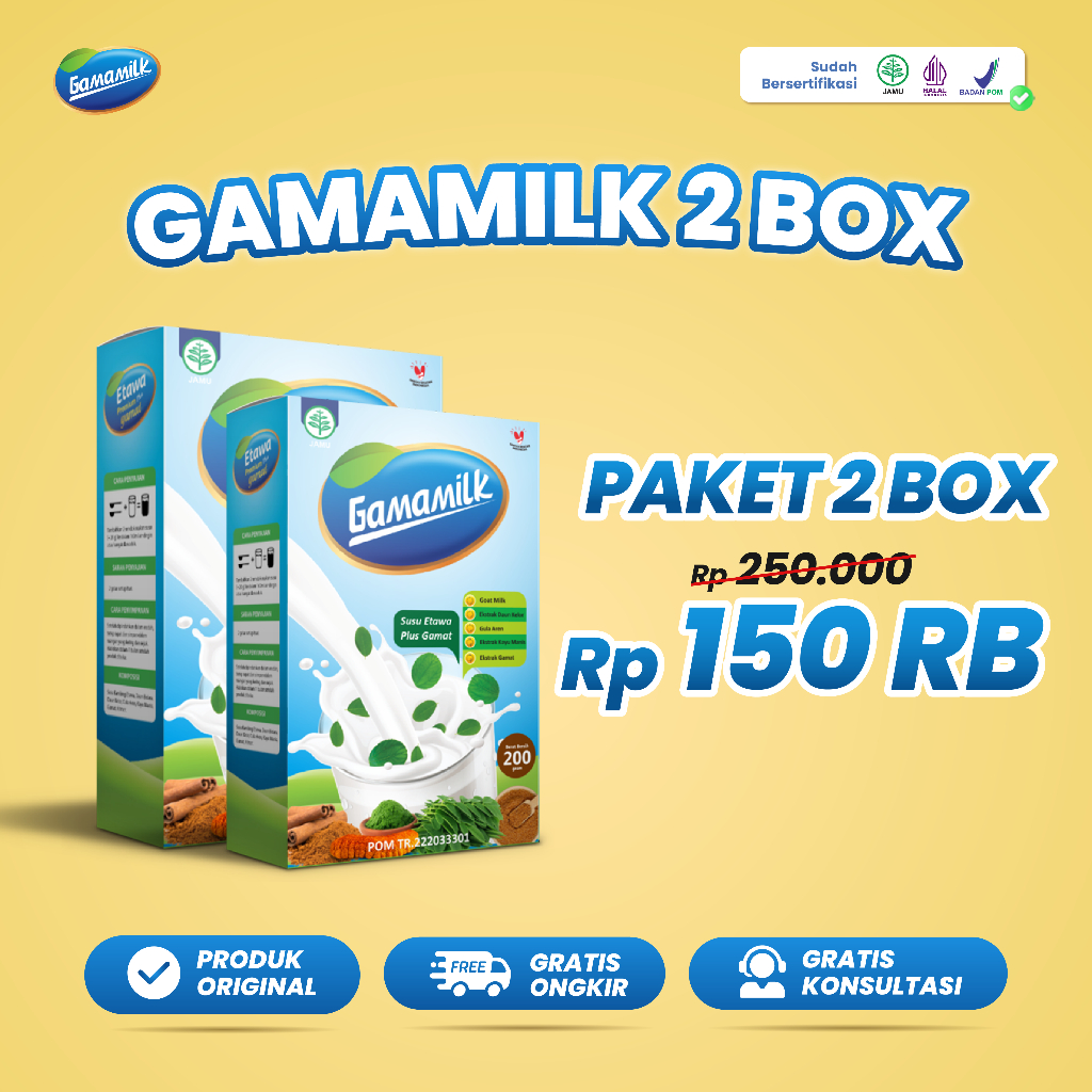 

GAMAMILK Original (2 BOX) - Meredakan nyeri sendi, memperbaiki tulang dll (etawalin, etawasure, etawanesia, gamamilk)