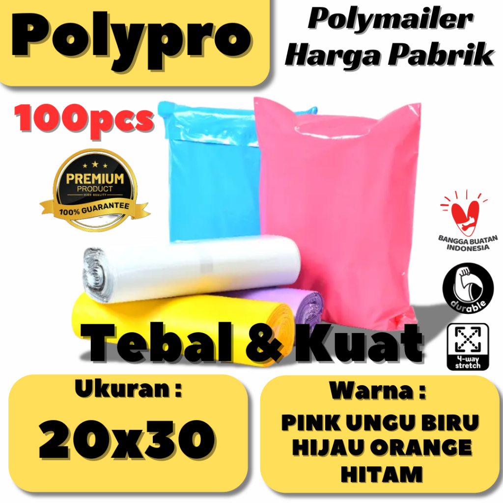 

Polymailer Premium 20x30 Warna Glossy / Plastik Packing Online / Tebal Kuat / 100Pcs