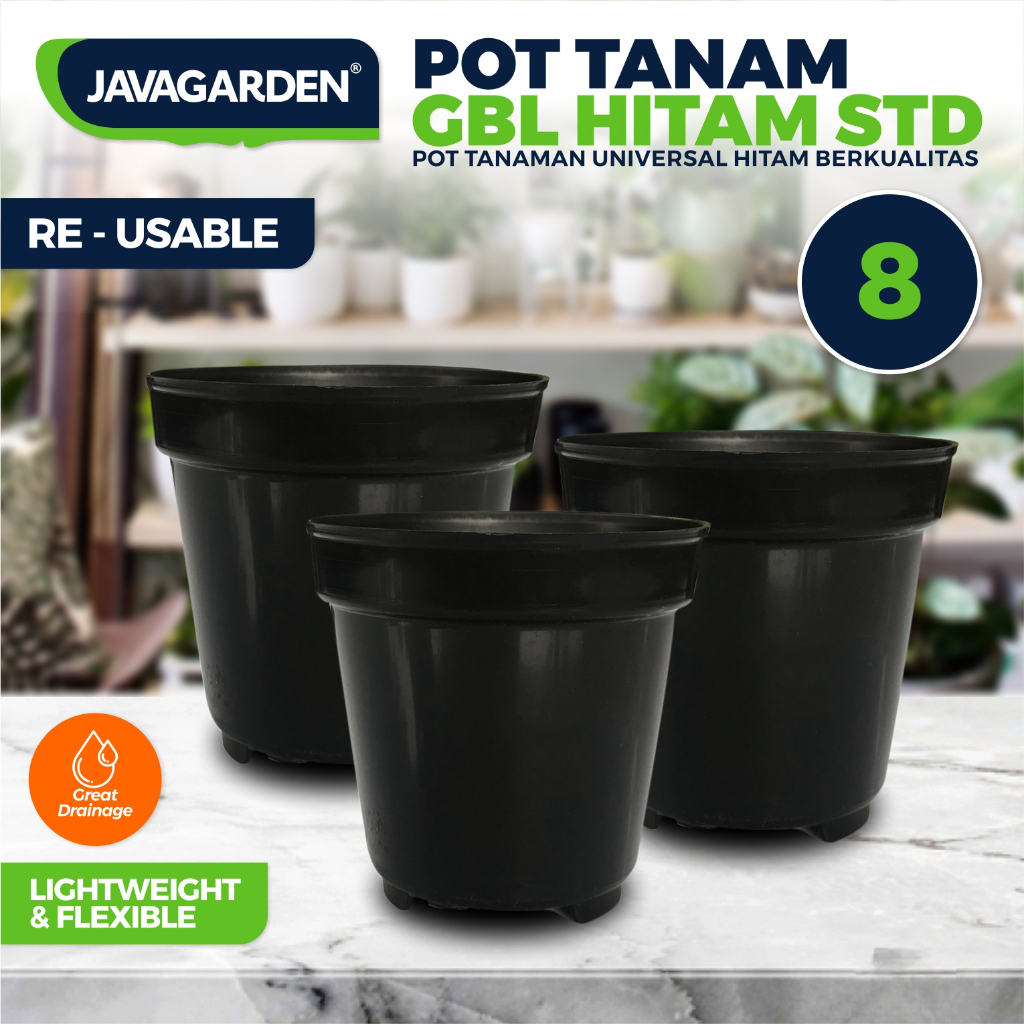 Javagarden - Pot GBL 8 Hitam - Pot Kecil 8cm Pot Bibit Tanaman Bunga Hias