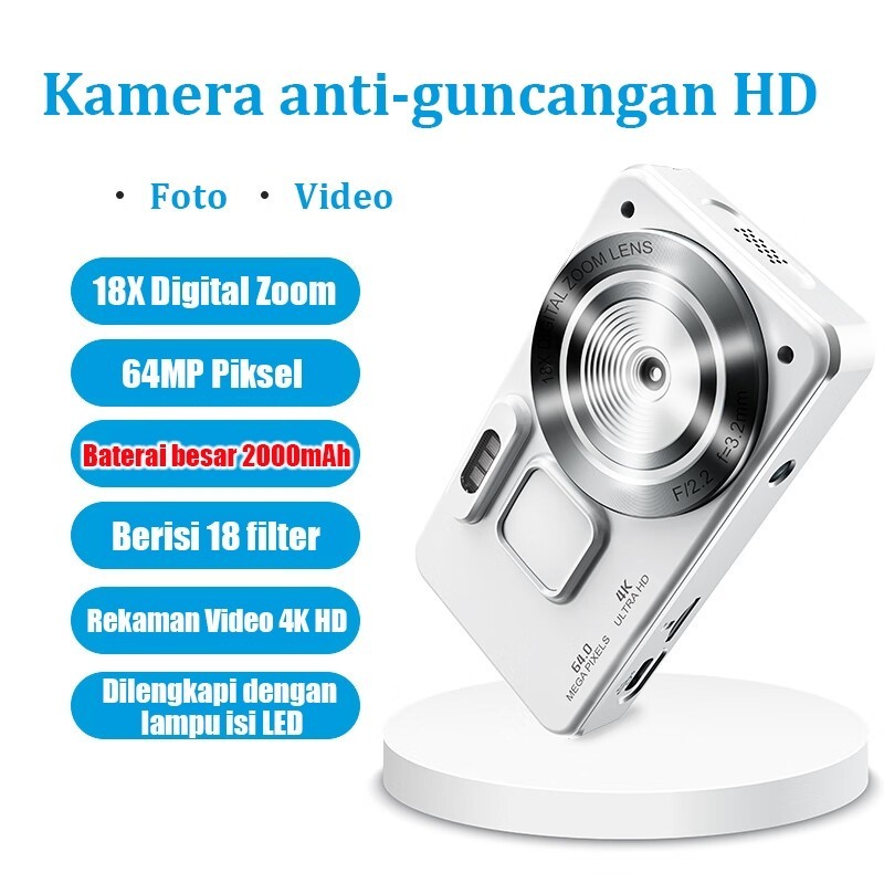 64MP 4K Video 18X Digital Zoom Kamera Digital Pocket 2000mAh Baterai Selfie Kamera Memiliki cermin s