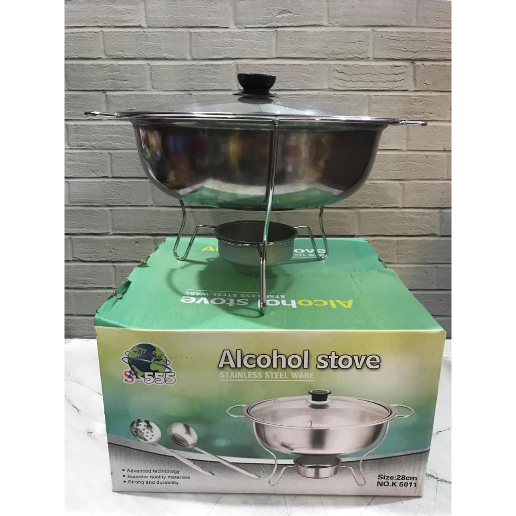 IH Prasmanan Bulat alcohol stove 28 cm sinda 555 dan Panci Penghangat Food Warmer Stove GSF G-4428 W