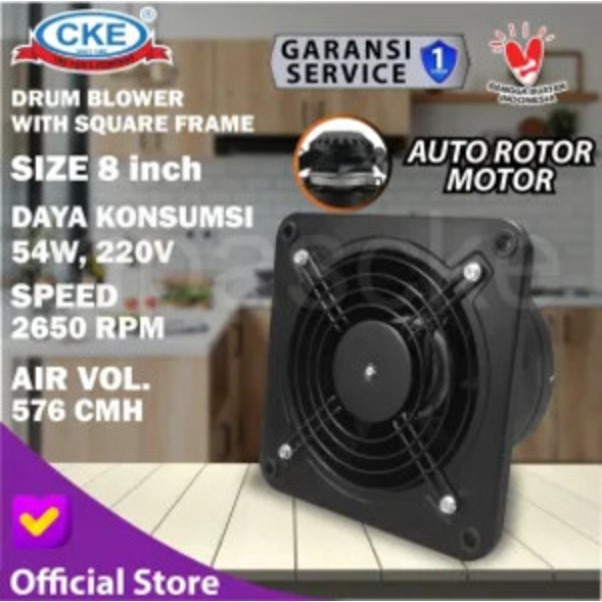CKE Exhaust Rotor Drum Fan 8 Inch DF-YDB-T-8/1-NB Kipas Blower Tabung