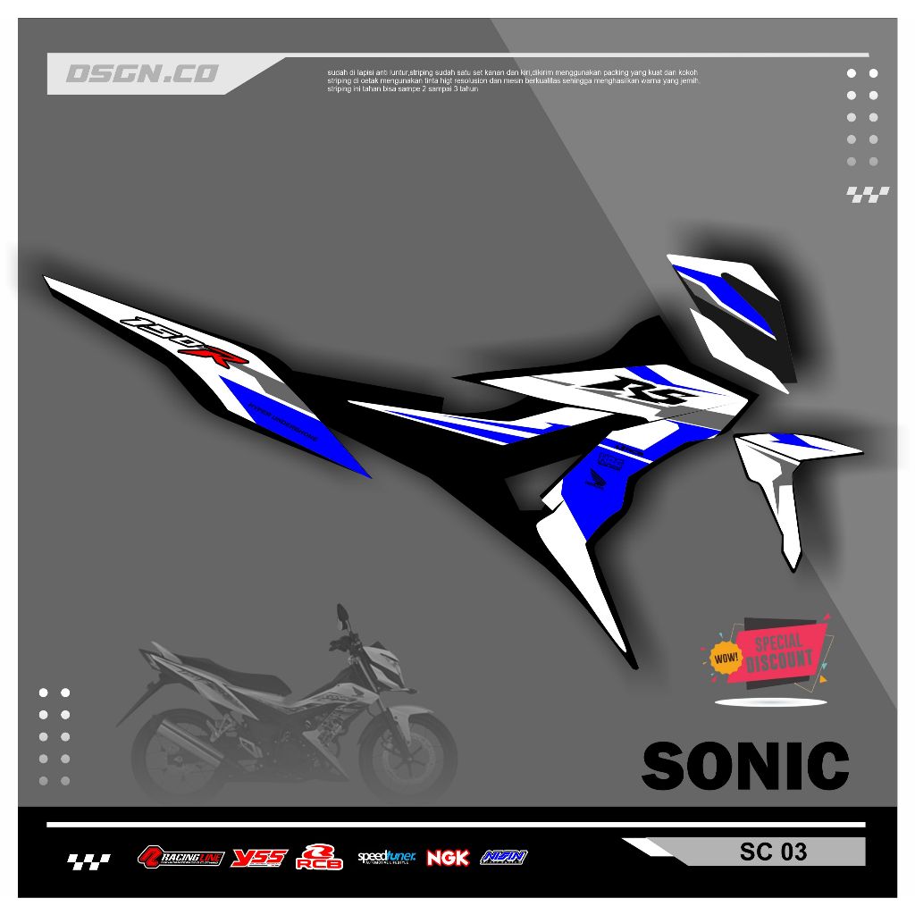 Striping Variasi Honda Sonic 150R / Sticker Honda Sonic variasi motif simple keren kode 03