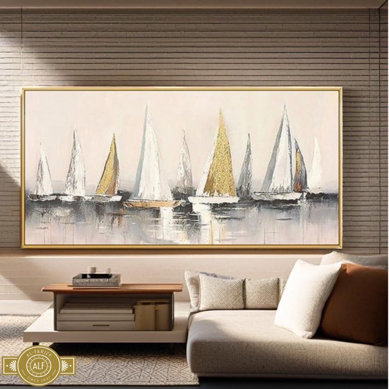 Lukisan Perahu Layar Gold Hiasan Dinding Dekorasi Dinding Lukisan Aesthetic Unik