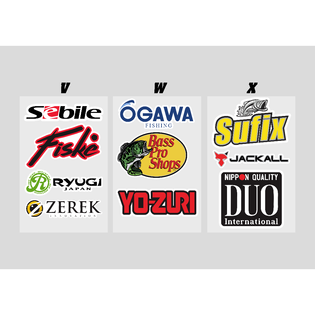 Stiker Pack Mancing isi 4pcs Logo Brand, Sticker Pancing Merk brand terkenal cutting bahan bagus awe