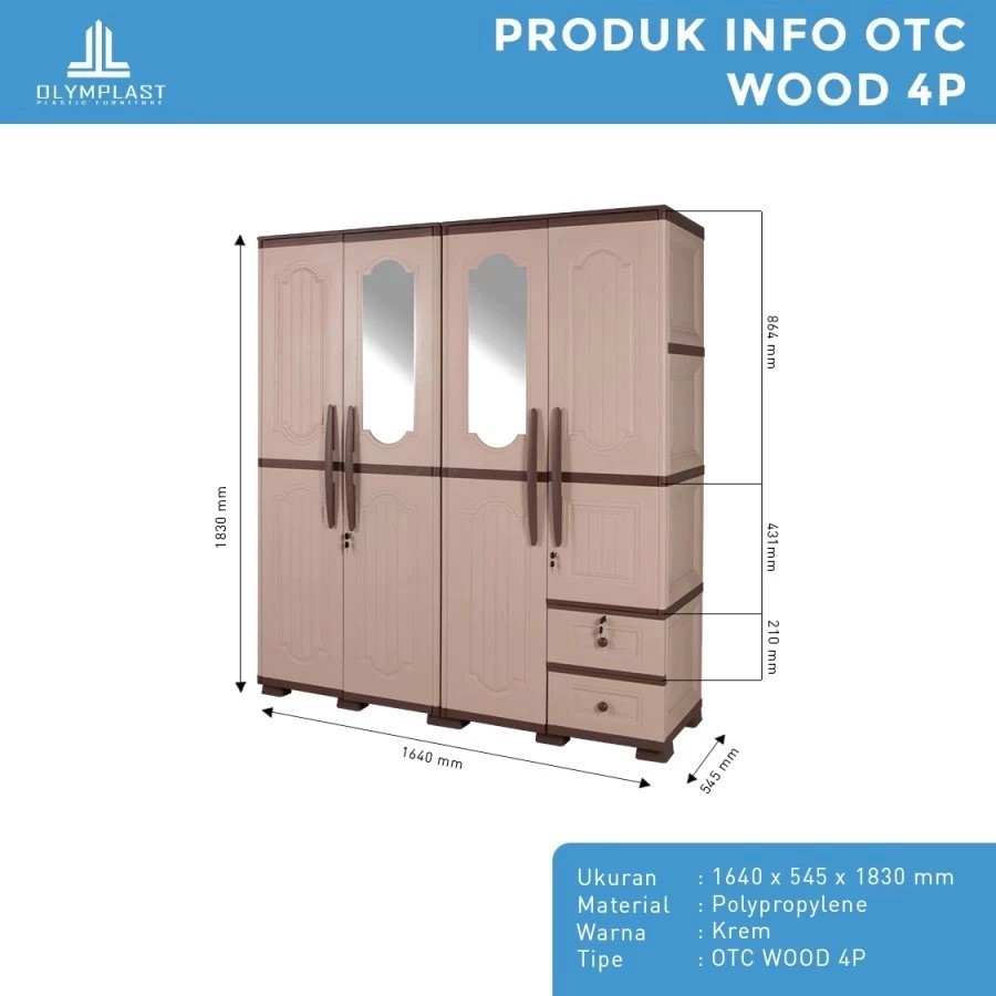 [HARGA PROMO] LEMARI BAJU / PAKAIAN / KABINET BAJU OTC W 4P / OTC WOOD 4 PINTU (4 PINTU)