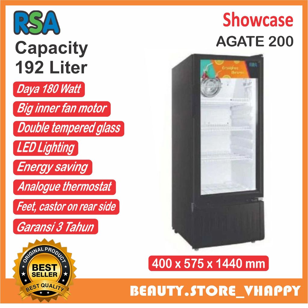 Showcase RSA 3 Rak 190 Liter AGATE-200R Garansi Resmi