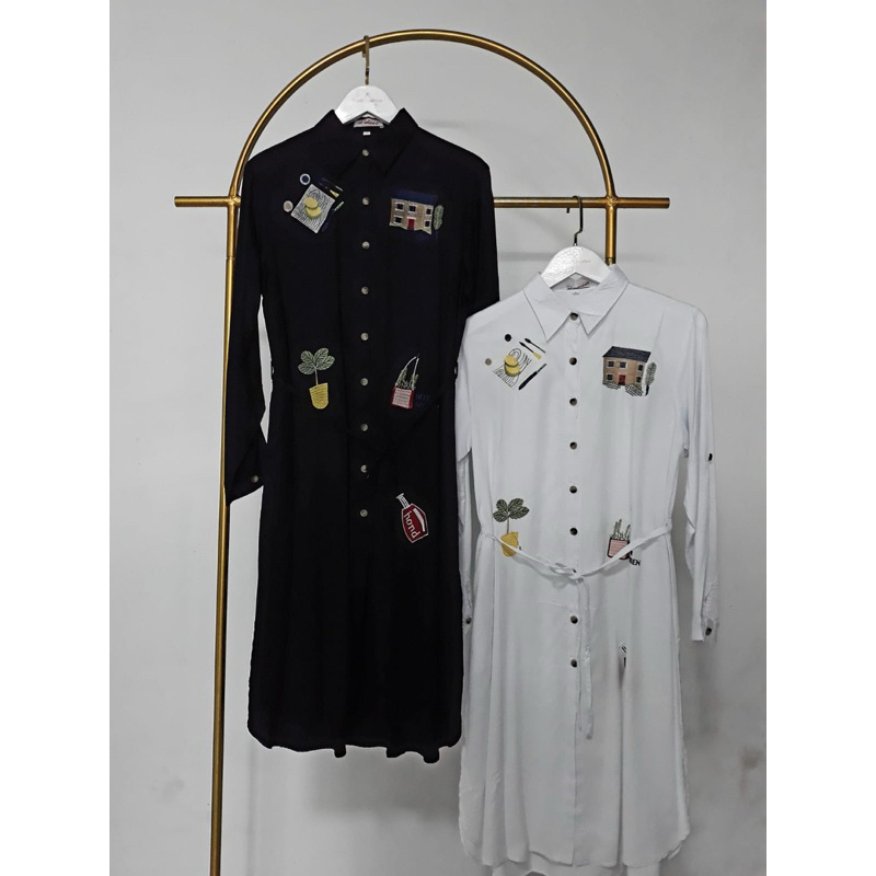 Frendi collection | Tunik bordir model kemeja tali samping, baju atasan tunik terbaru, tunik bordir 