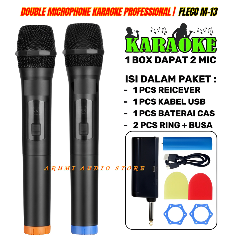 NEW Mic Wireless Double FLECO M-13 Karaoke M13 Suara Bagus Top Quality | Microphone professional wir