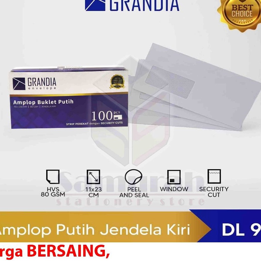 

HJ6 Amplop Kes Putih Grandia Kaca Kiri Kanan 9 pps 11 x 23 cm 8 Gsm