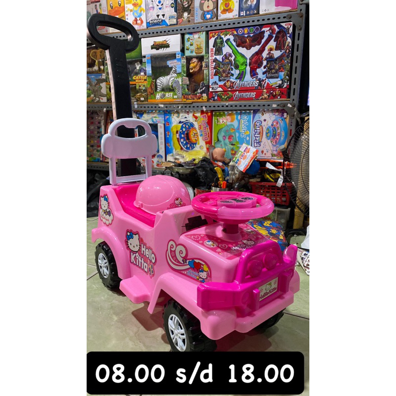sendy toys mainan mobil duduk jeep pink kitty dorongan (tanpa helm)