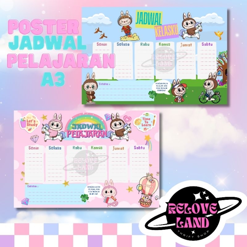 

poster jadwal pelajaran labubu 45 x 30 cm | poster labubu | papan jalan labubu | alat tulis labubu | buku tulis labubu