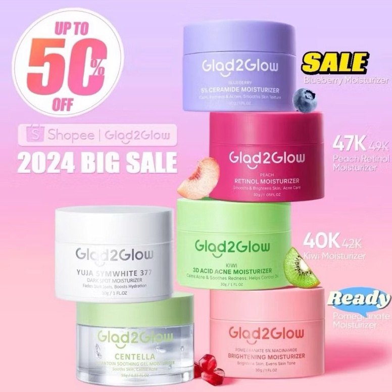 KODE G6G Glad2Glow Sunscreen  Glad2Glow Moisturizer Pomegranate Blueberry Centella