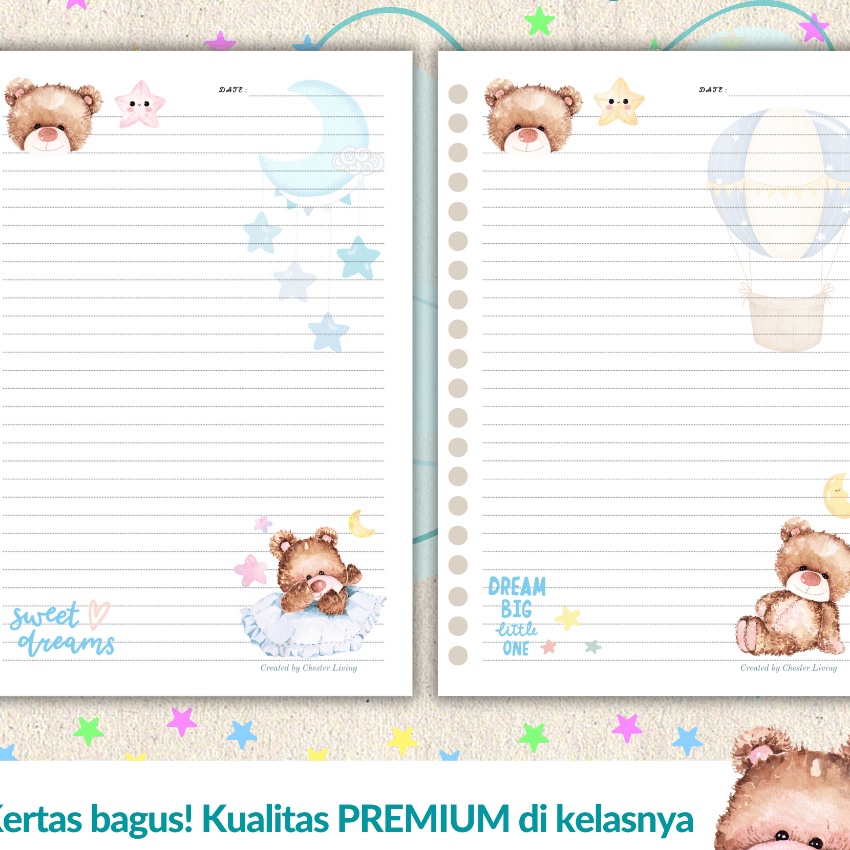 

HJ6 TEDDY BEAR Boneka Beruang Loose leaf Isi Kes File binder A5B5 Tebal Refill Map Binder Grid Dotted Blank Garis Kotak Titik Polos Color Warna Lucu CHESTER LIVING