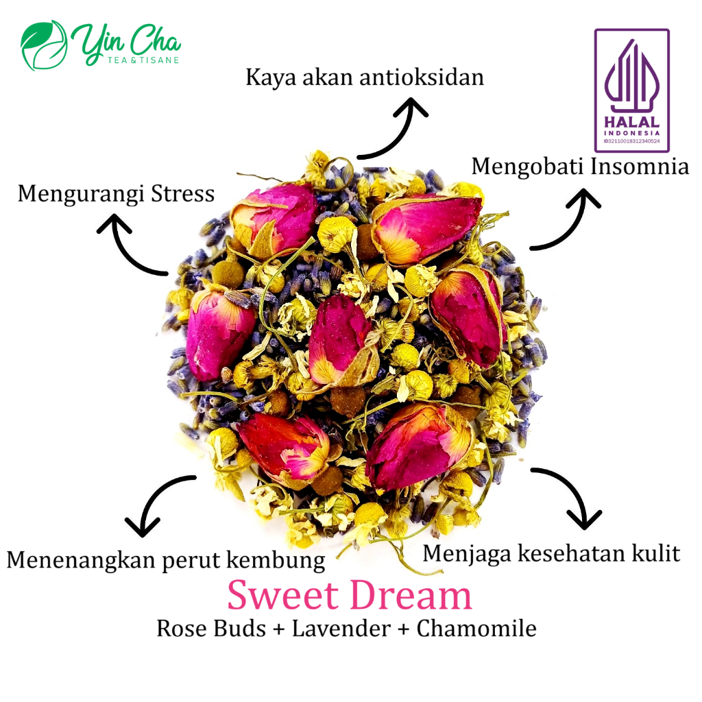 

Sweet Dream-Chamomile Lavender Rose Buds Tisane Blend 50 Gr