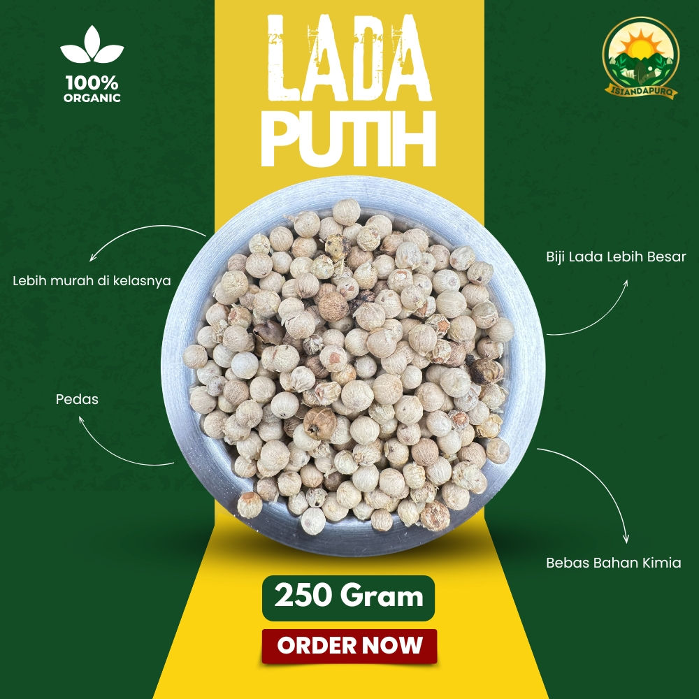 

Lada Putih 250 gram / White Pepper Pure Whole Bean
