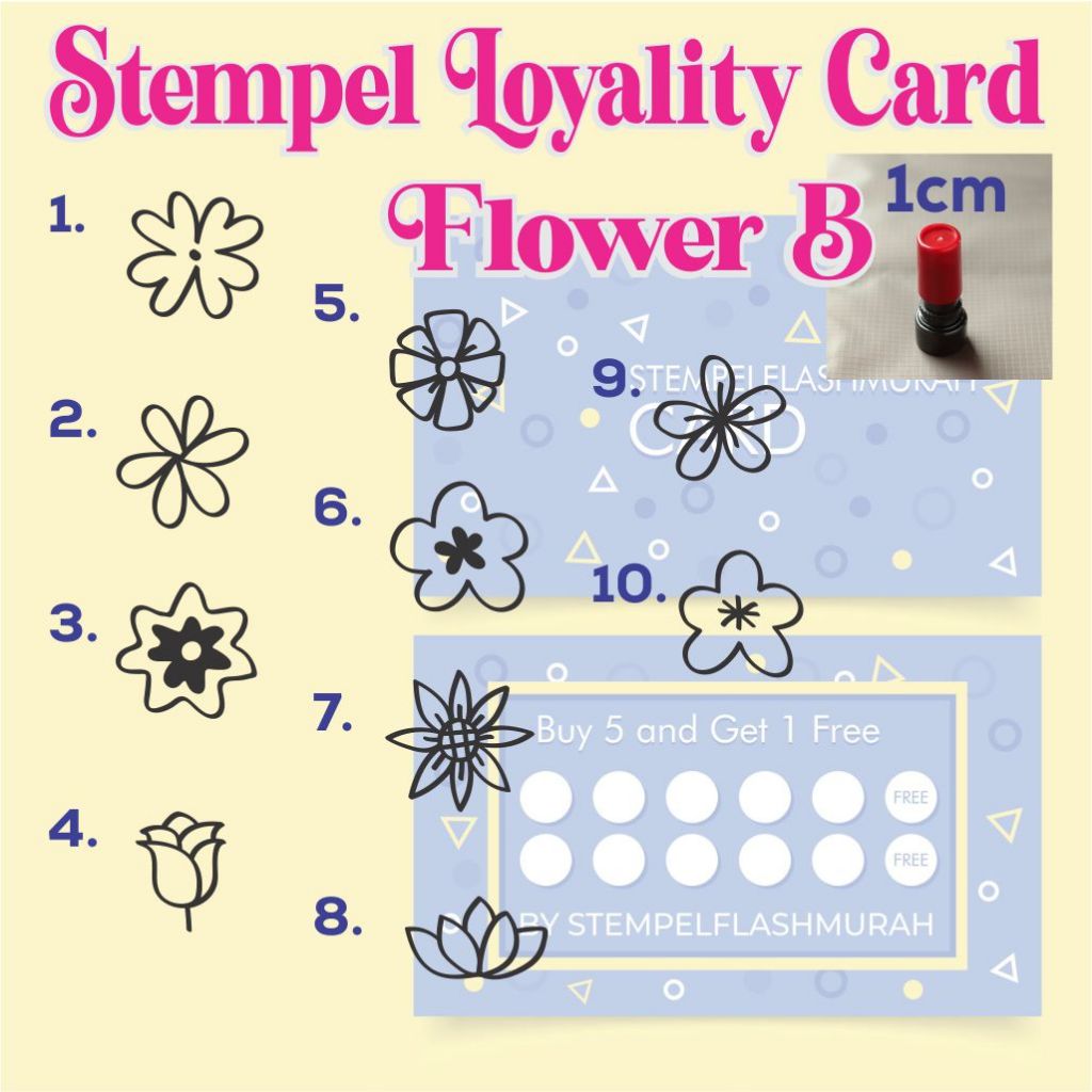stempel custom otomatis bunga B 1cm kartu loyality nama member card logo flower spa massage otomatis