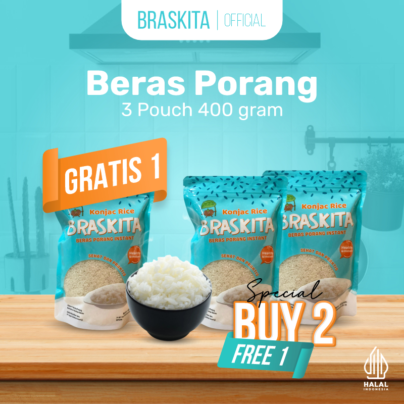 

[BUY 2 GET 1] Braskita Beras Porang 2 Pouch 400 Gram GET 1 FREE