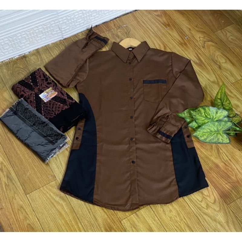 Setelan Santri Putri tunik toyobo/Sarung aqil krudung polos