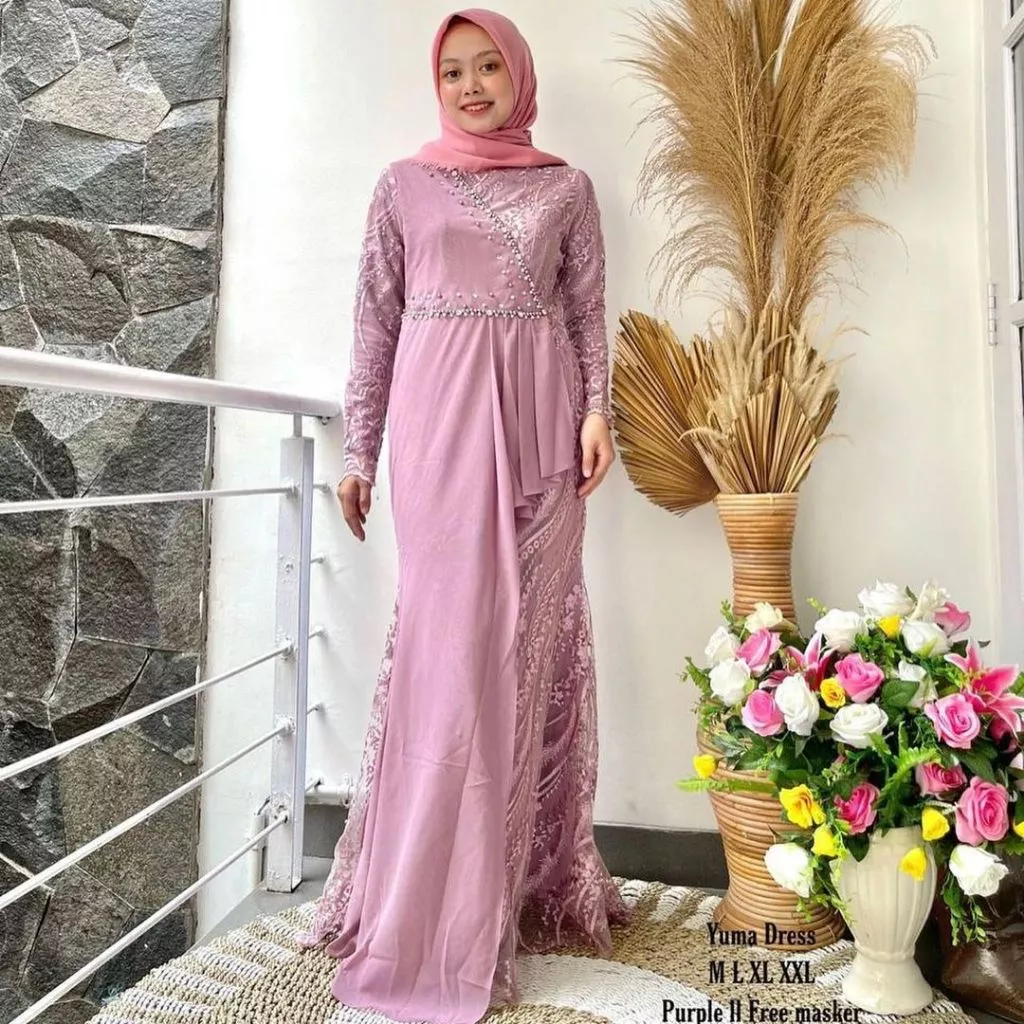 GAMIS TERBARU YUMA DRESS FULL BRUKAT MIX CERUTY  GAMIS PESTA DAN KONDANGAN  GAMIS LEBARAN TERBARU  G