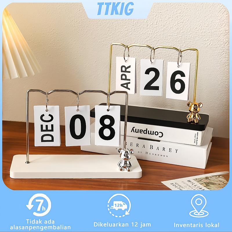 

Pajangan Kalender Meja Bear / Creative Desktop Calender /Diy Flip Kalender /Mini Kalender Kayu Kalender Meja Kreatif DIY 3d Kalender Living Room Office Desktop Calendar Iron Metal Crafts