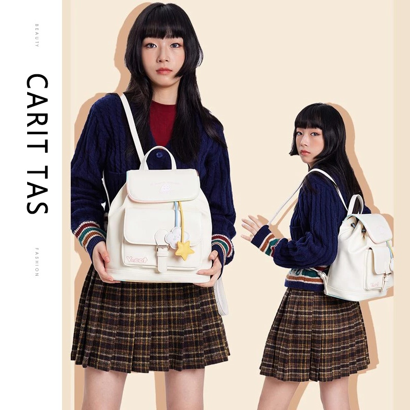 Aroana Bag Tas Bahu Berkapasitas Besar Ransel Fashion Backpack Sekolah Warna Putih Siswa Baru Import