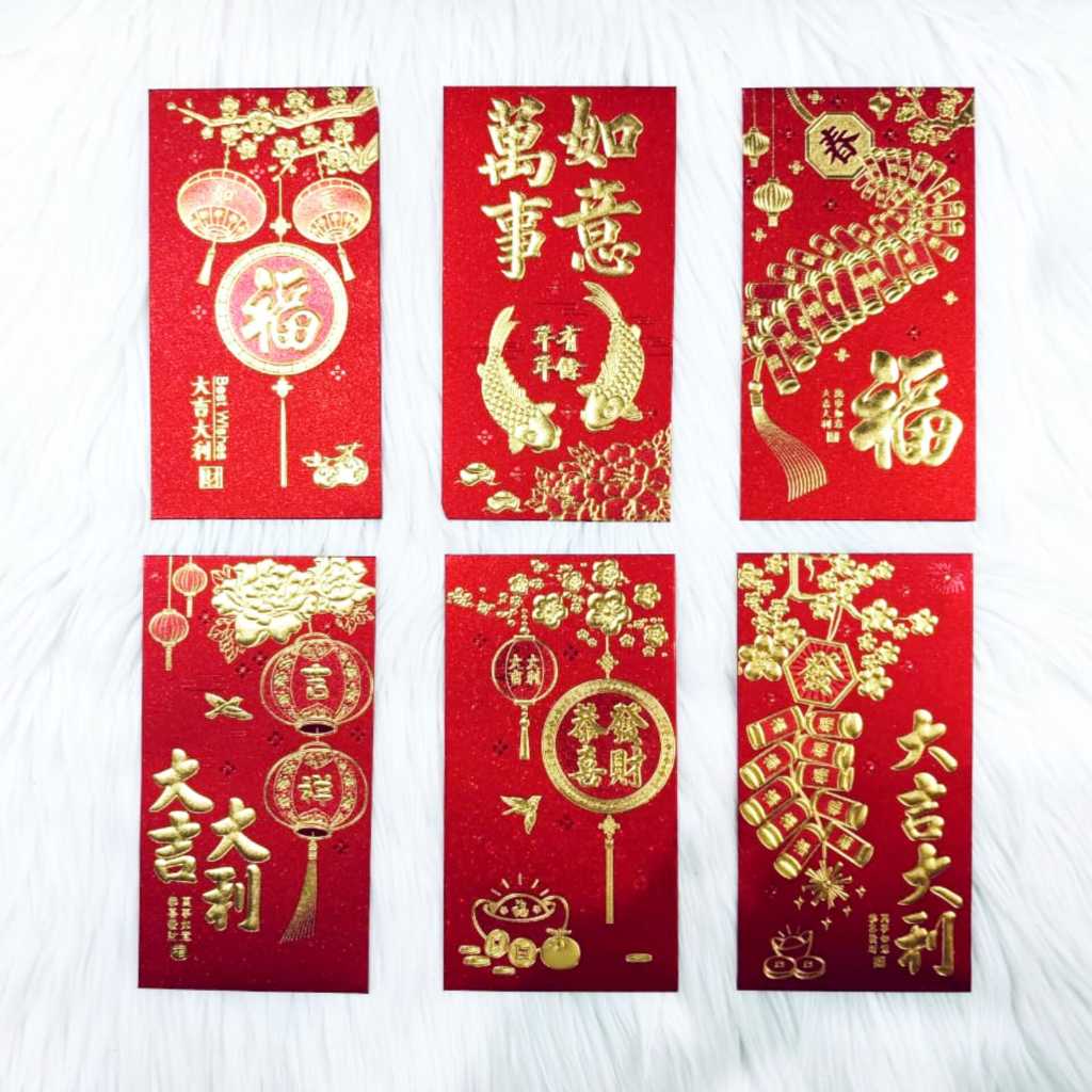 

Angpao Imlek Netral 4074 | Angpau Besar Kertas Glitter Merah Emas Mewah Isi 6 Motif Sama