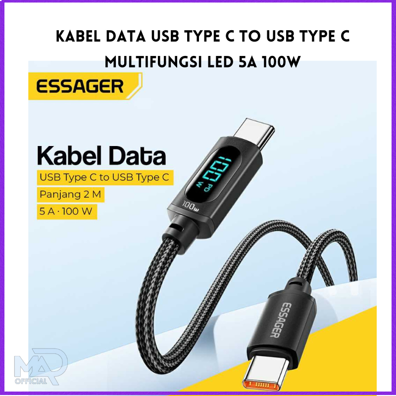 COD ESSAGER Kabel Data Type C to Type C Multifungsi LED Display 5A 100W - ES-X28  / kabel data type 