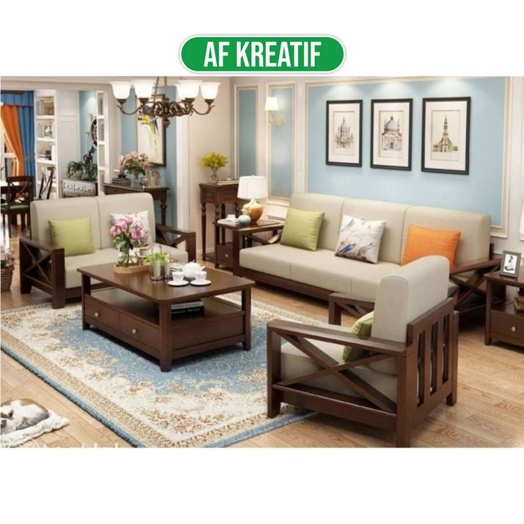 1 Set Sofa Ruang Tamu Minimalis Kayu Jati